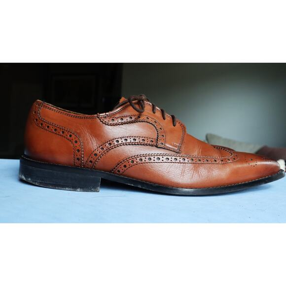 Florsheim Wingtip Oxford Brogue Cognac Brown Leather Mens 10 D Dress Shoe Work
